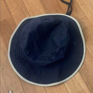 Navy Blue Bucket Hat with Tan Trim